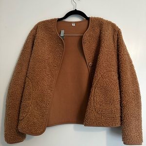 Uniqlo teddy fleece crew neck jacket - blush - S